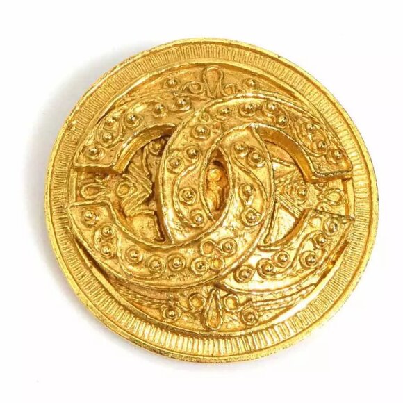 Auth CHANEL Vintage CC Logo Brooch Gold Metal - - Picture 4 of 8